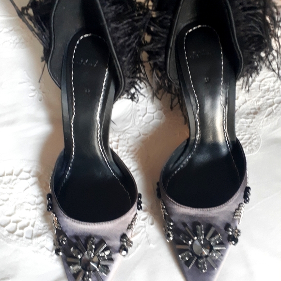 New Zara satin jewelled crystal embroidered feathered high heel shoes - Picture 1 of 6